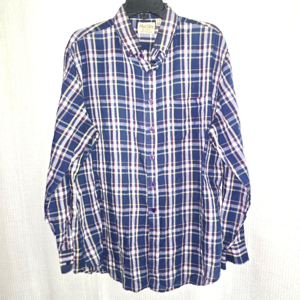 Men's Store Multicolored Plaid Shirt Sz XL 17-17.5 Button Down Long Sleeve